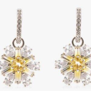 Swarovski pierced drop mini hoop rhodium earrings